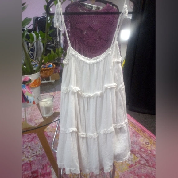 RAILS•Caralyn White Tie Strap Sleeveless Ruffle Tiered Mini Dress•LARGE - Picture 3 of 16